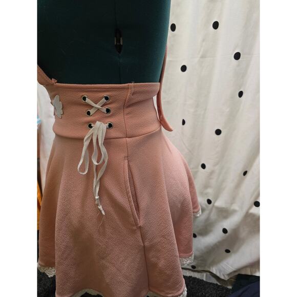 Light pink Midnight Hour Sakura mini suspender skirt lace trim corset ties M - Picture 6 of 10
